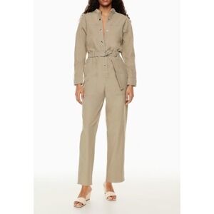 Aritzia Wilfred Free Horizon Utility Jumpsuit Long Sleeve Belt Taupe Size M